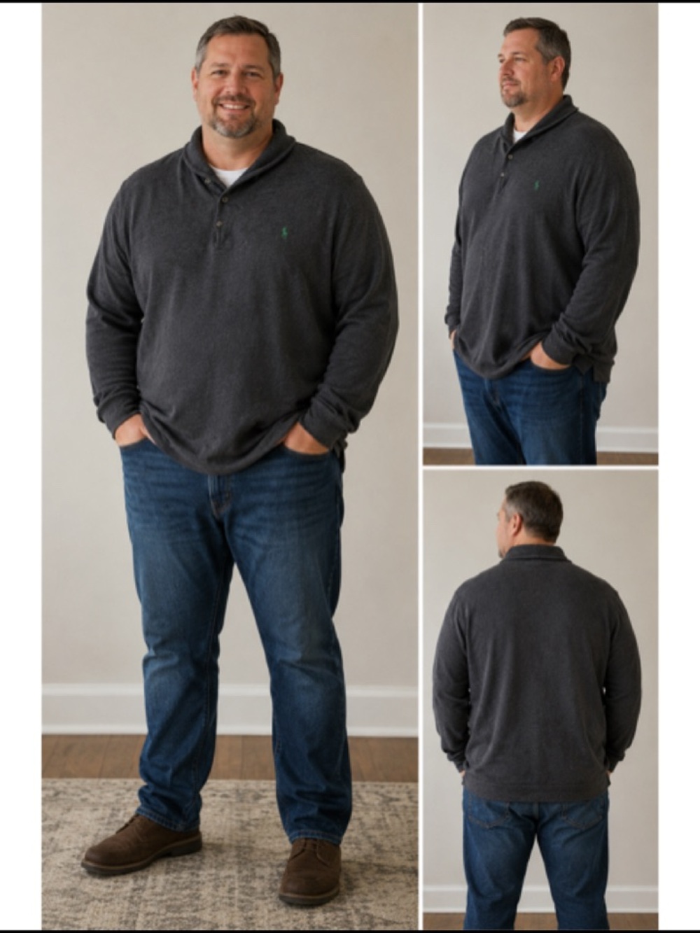 Polo Ralph Lauren Charcoal Gray Luxury Jersey Shawl Collar Pullover Sweater